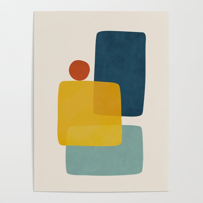 MCM Abstract Shapes Navy Mustard Red I Poster Gallery Image 4