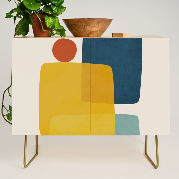 MCM Abstract Shapes Navy Mustard Red I Credenza Gallery Image 1