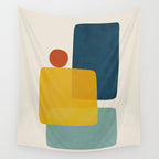 MCM Abstract Shapes Navy Mustard Red I Wall Tapestry Gallery Image 4