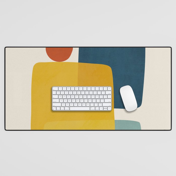 MCM Abstract Shapes Navy Mustard Red I Desk Mat Gallery Image 1