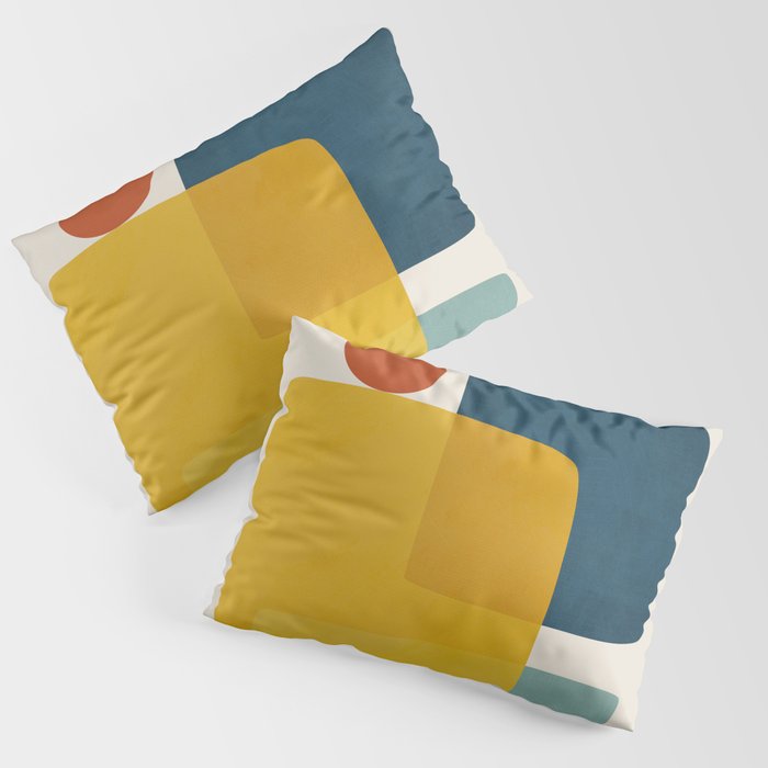 MCM Abstract Shapes Navy Mustard Red I Pillow Sham Gallery Image 3