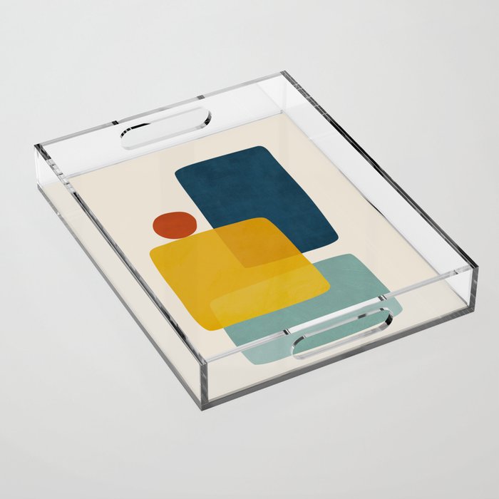 MCM Abstract Shapes Navy Mustard Red I Acrylic Tray Gallery Image 1