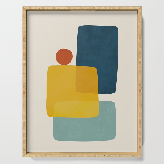 MCM Abstract Shapes Navy Mustard Red I Serving Tray Gallery Image 1