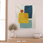 MCM Abstract Shapes Navy Mustard Red I Wall Tapestry Gallery Image 2