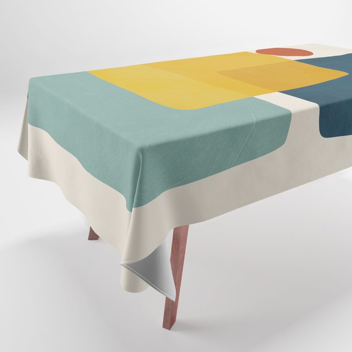 MCM Abstract Shapes Navy Mustard Red I Tablecloth Gallery Image 1