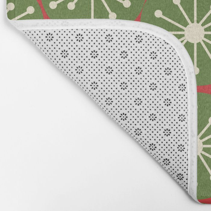 Atomic Christmas Dots in Retro Green, Cream, and Xmas Red  Bath Mat Gallery Image 2
