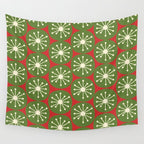 Atomic Christmas Dots in Retro Green, Cream, and Xmas Red  Wall Tapestry Gallery Image 4