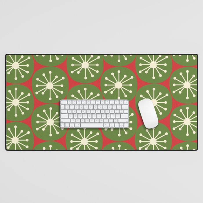 Atomic Christmas Dots in Retro Green, Cream, and Xmas Red  Desk Mat Gallery Image 1