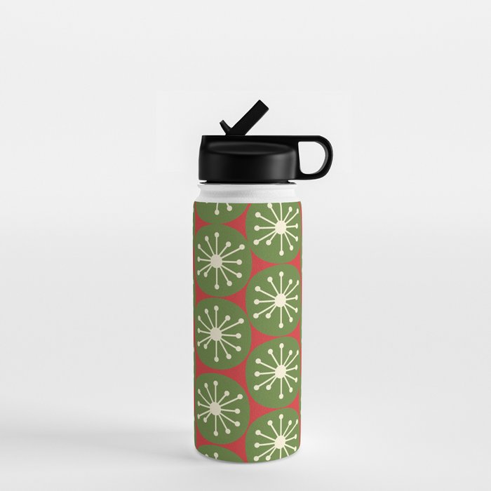 Atomic Christmas Dots in Retro Green, Cream, and Xmas Red  Water Bottle Gallery Image 1