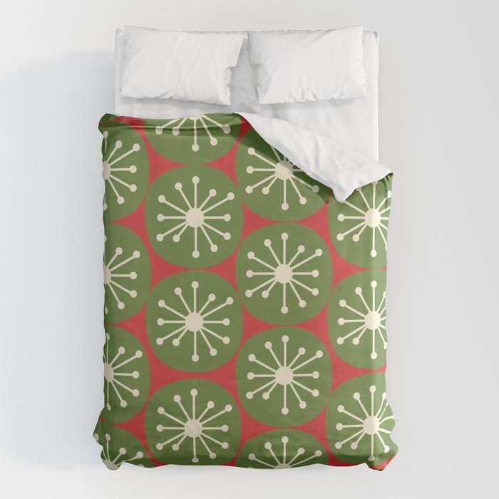 Atomic Christmas Dots in Retro Green, Cream, and Xmas Red  Duvet Cover Gallery Image 1