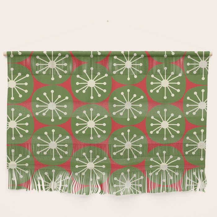 Atomic Christmas Dots in Retro Green, Cream, and Xmas Red  Wall Hanging Gallery Image 1