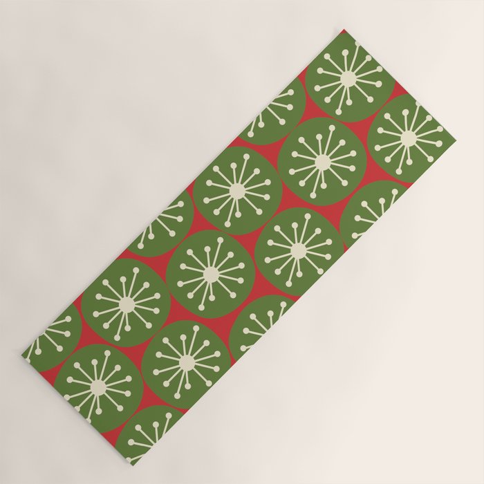 Atomic Christmas Dots in Retro Green, Cream, and Xmas Red  Yoga Mat Gallery Image 1