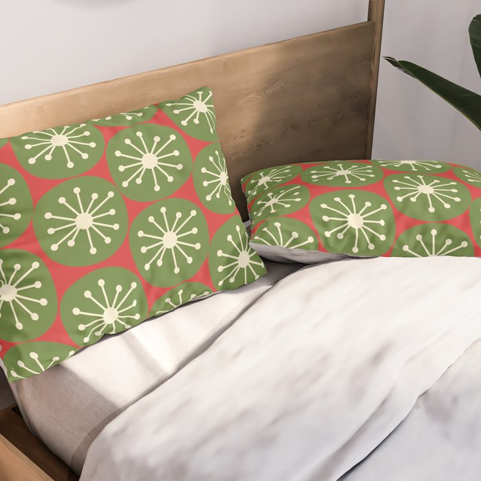 Atomic Christmas Dots in Retro Green, Cream, and Xmas Red  Pillow Sham Gallery Image 2