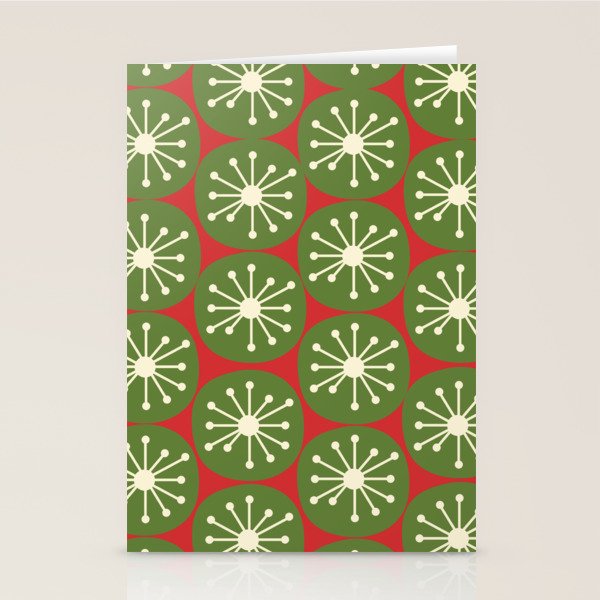 Atomic Christmas Dots in Retro Green, Cream, and Xmas Red  Stationery Card Gallery Image 2
