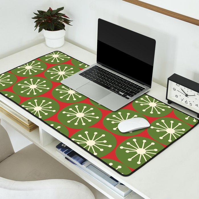 Atomic Christmas Dots in Retro Green, Cream, and Xmas Red  Desk Mat Gallery Image 2
