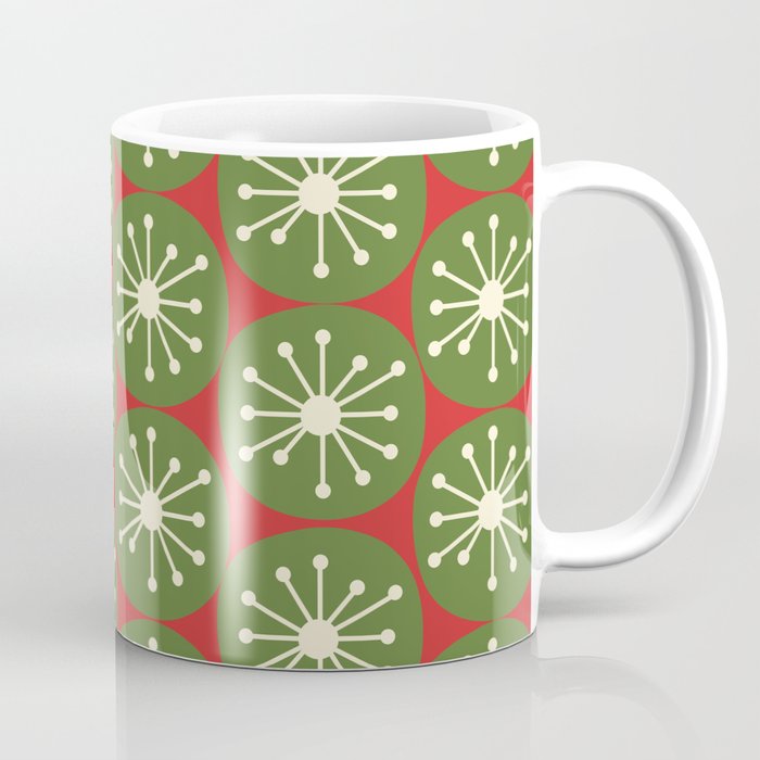 Atomic Christmas Dots in Retro Green, Cream, and Xmas Red  Coffee Mug Gallery Image 1
