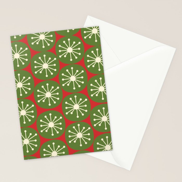 Atomic Christmas Dots in Retro Green, Cream, and Xmas Red  Stationery Card Gallery Image 2