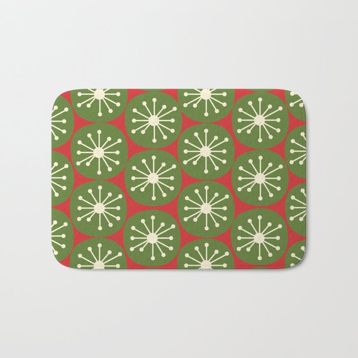 Atomic Christmas Dots in Retro Green, Cream, and Xmas Red  Bath Mat Gallery Image 1