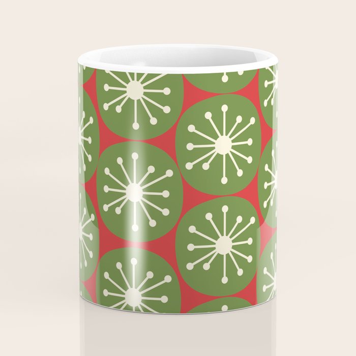 Atomic Christmas Dots in Retro Green, Cream, and Xmas Red  Coffee Mug Gallery Image 4