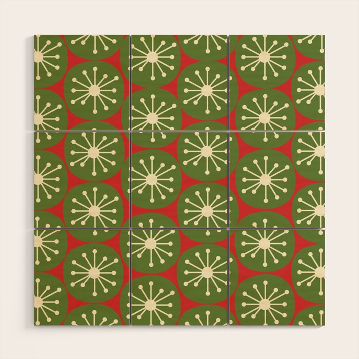 Atomic Christmas Dots in Retro Green, Cream, and Xmas Red  Wood Wall Art Gallery Image 1