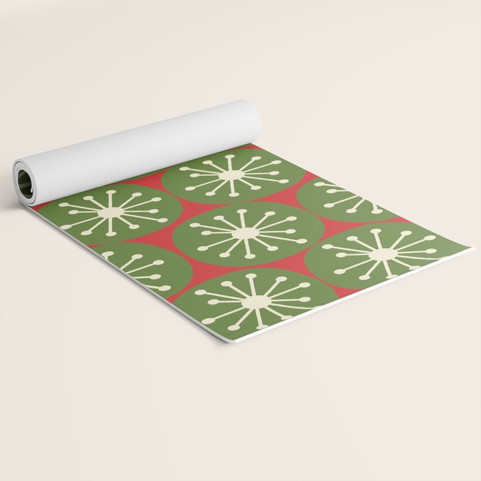 Atomic Christmas Dots in Retro Green, Cream, and Xmas Red  Yoga Mat Gallery Image 2