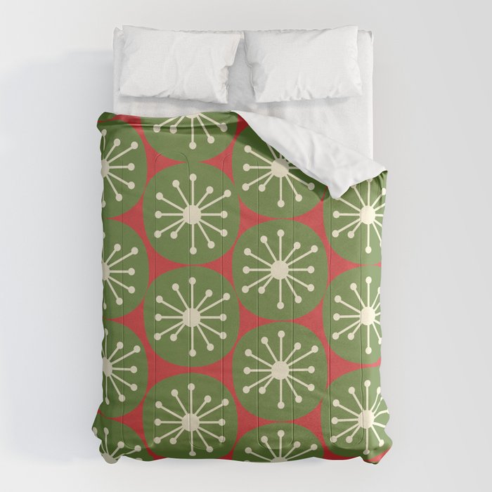 Atomic Christmas Dots in Retro Green, Cream, and Xmas Red  Comforter Gallery Image 1