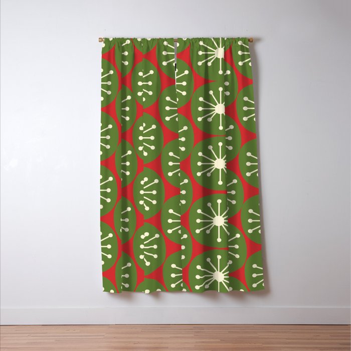 Atomic Christmas Dots in Retro Green, Cream, and Xmas Red  Window Curtain Gallery Image 3