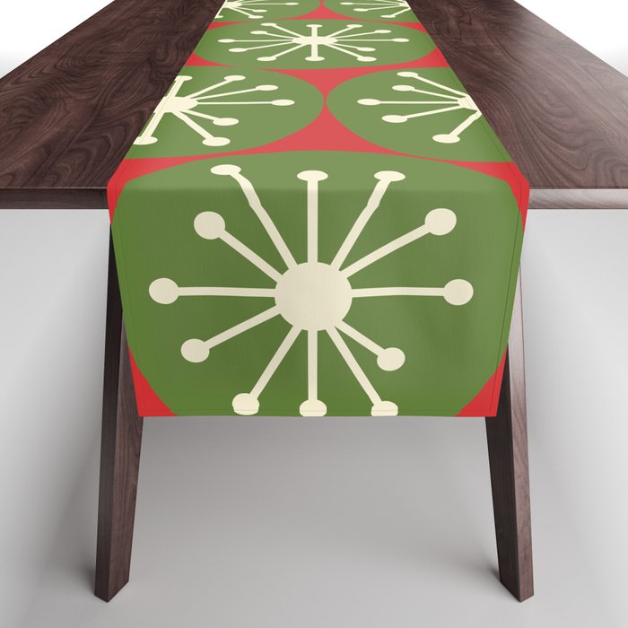 Atomic Christmas Dots in Retro Green, Cream, and Xmas Red  Table Runner Gallery Image 1