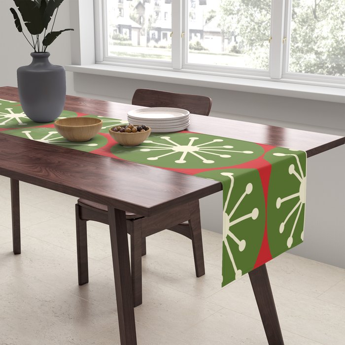 Atomic Christmas Dots in Retro Green, Cream, and Xmas Red  Table Runner Gallery Image 2