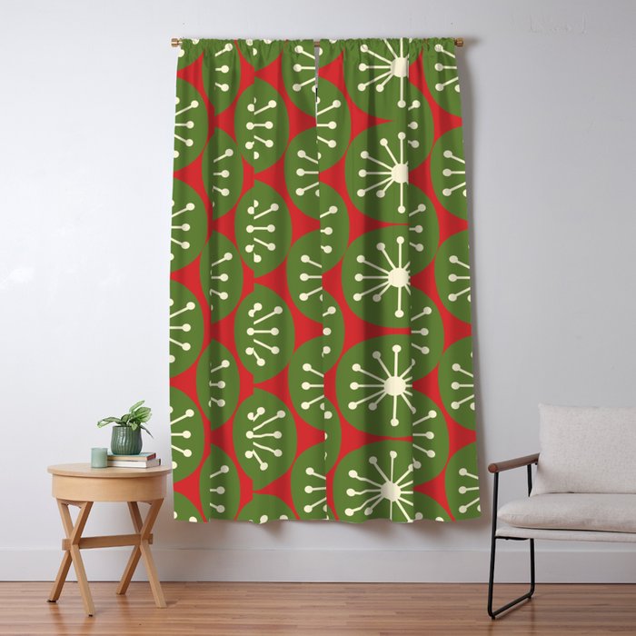 Atomic Christmas Dots in Retro Green, Cream, and Xmas Red  Window Curtain Gallery Image 1