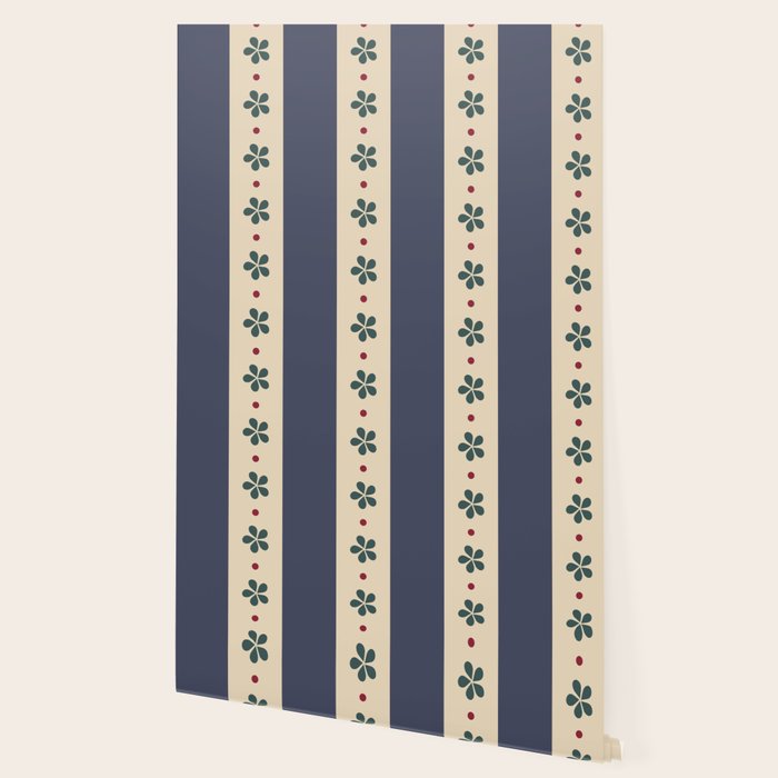 Blue Stripes And Flowers Wallpaper Gallery Image 2