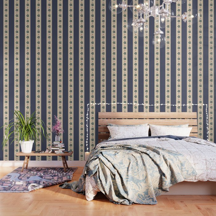 Blue Stripes And Flowers Wallpaper Gallery Image 3