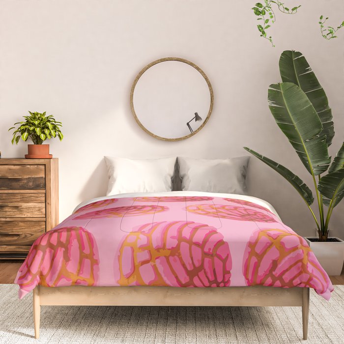 Pink concha bread mexican concha pan dulce mexican food lover Comforter Gallery Image 3