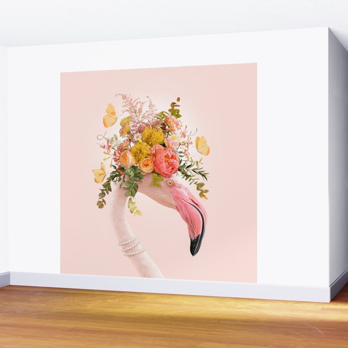 FLORAL FLAMINGO Wall Mural Gallery Image 2