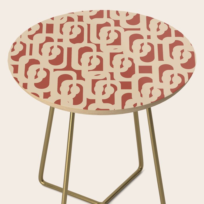 Mid Century Modern Loop Pattern in Deep Clay and Beige Side Table Gallery Image 2