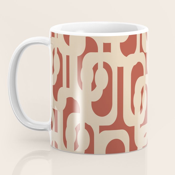 Mid Century Modern Loop Pattern in Deep Clay and Beige Coffee Mug Gallery Image 3