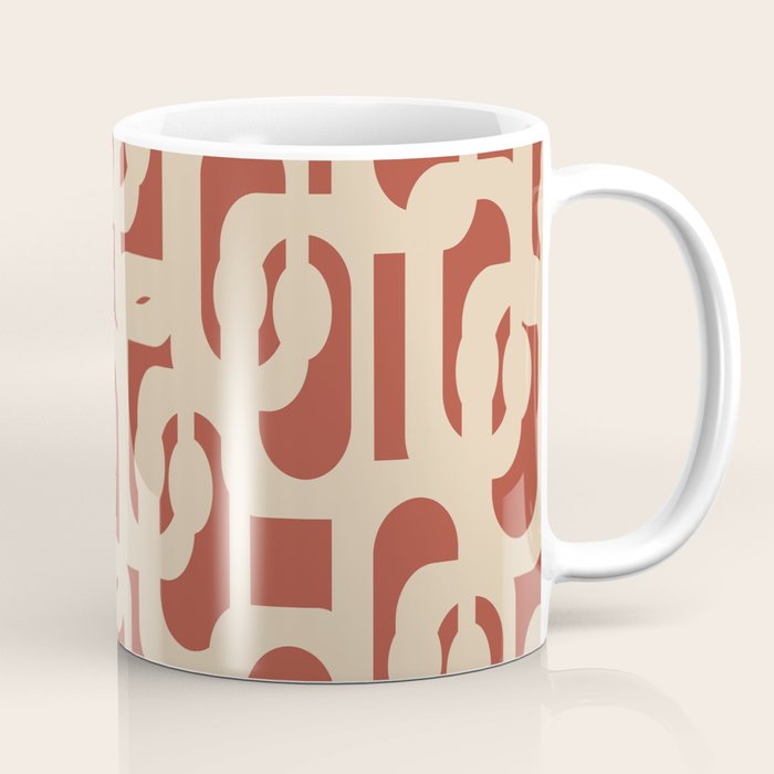 Mid Century Modern Loop Pattern in Deep Clay and Beige Coffee Mug Gallery Image 1