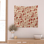 Mid Century Modern Loop Pattern in Deep Clay and Beige Wall Tapestry Gallery Image 2