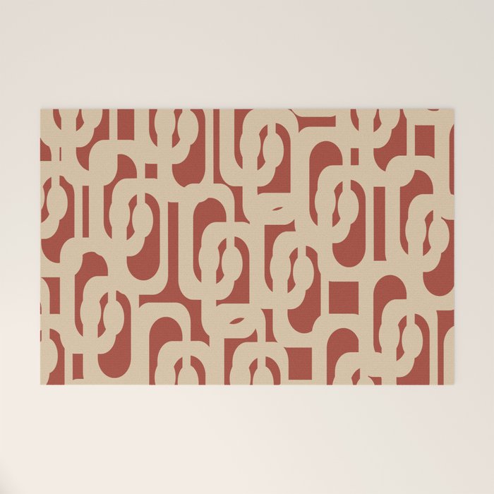 Mid Century Modern Loop Pattern in Deep Clay and Beige Welcome Mat Gallery Image 1