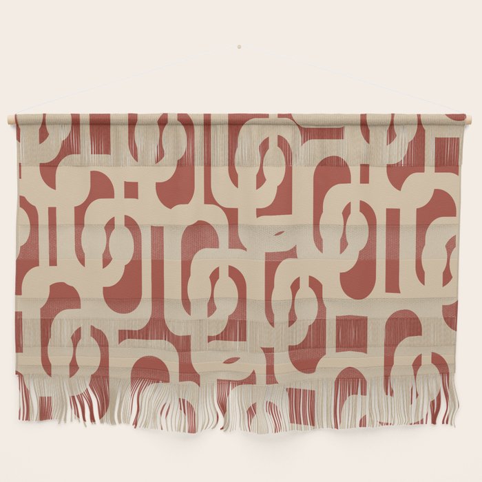 Mid Century Modern Loop Pattern in Deep Clay and Beige Wall Hanging Gallery Image 1