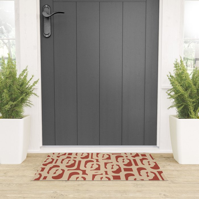 Mid Century Modern Loop Pattern in Deep Clay and Beige Welcome Mat Gallery Image 3
