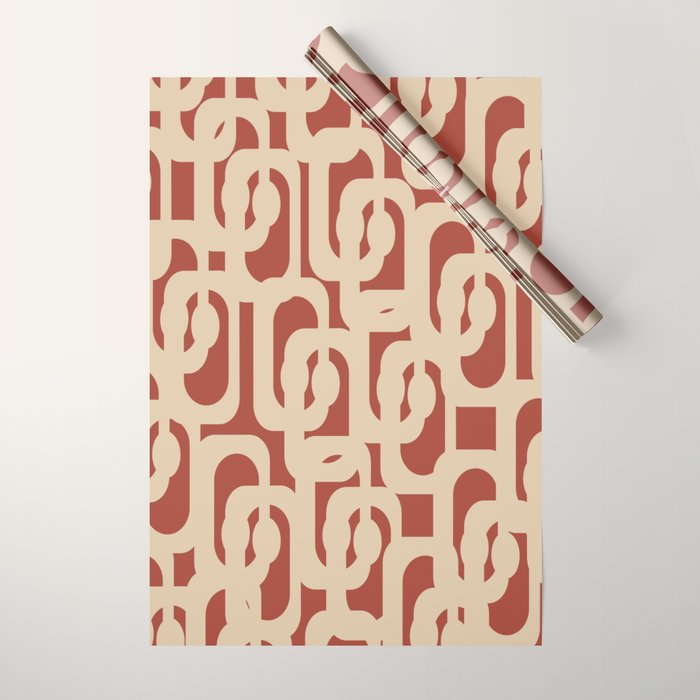 Mid Century Modern Loop Pattern in Deep Clay and Beige Wrapping Paper Gallery Image 1