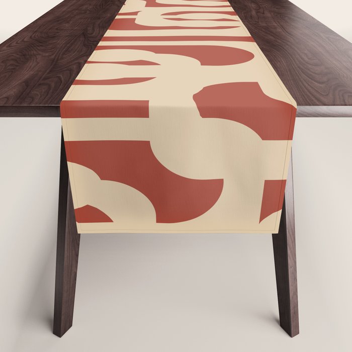 Mid Century Modern Loop Pattern in Deep Clay and Beige Table Runner Gallery Image 1