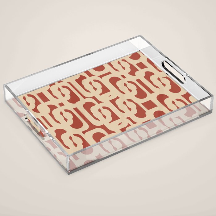 Mid Century Modern Loop Pattern in Deep Clay and Beige Acrylic Tray Gallery Image 1