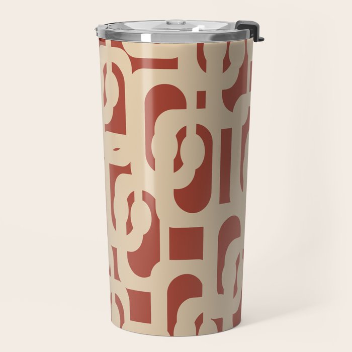 Mid Century Modern Loop Pattern in Deep Clay and Beige Travel Mug Gallery Image 2