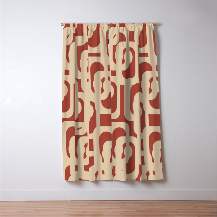 Mid Century Modern Loop Pattern in Deep Clay and Beige Window Curtain Gallery Image 3