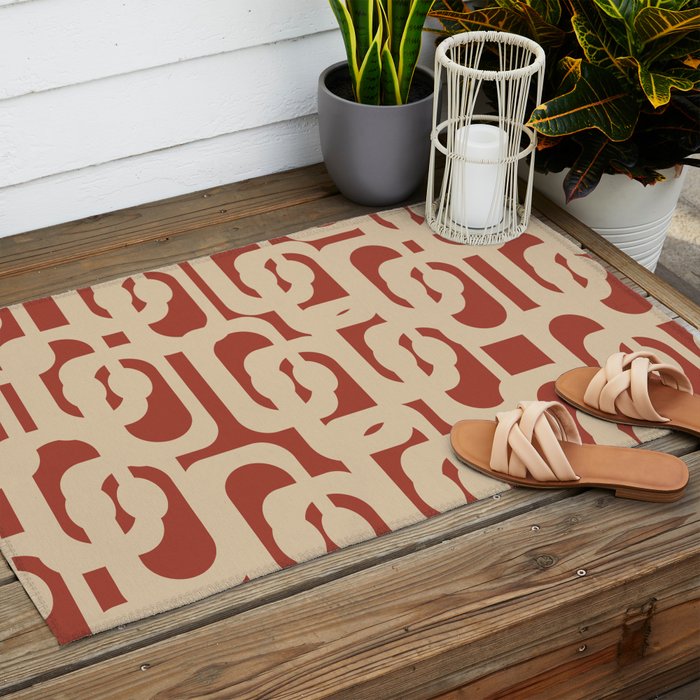 Mid Century Modern Loop Pattern in Deep Clay and Beige Outdoor Rug Gallery Image 2
