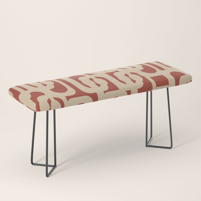 Mid Century Modern Loop Pattern in Deep Clay and Beige Bench Gallery Image 1