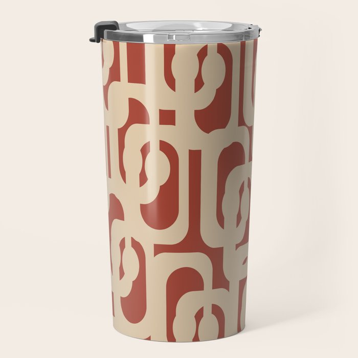 Mid Century Modern Loop Pattern in Deep Clay and Beige Travel Mug Gallery Image 3