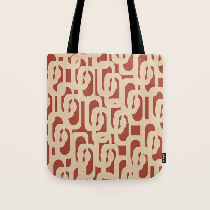 Mid Century Modern Loop Pattern in Deep Clay and Beige Tote Bag Gallery Image 1